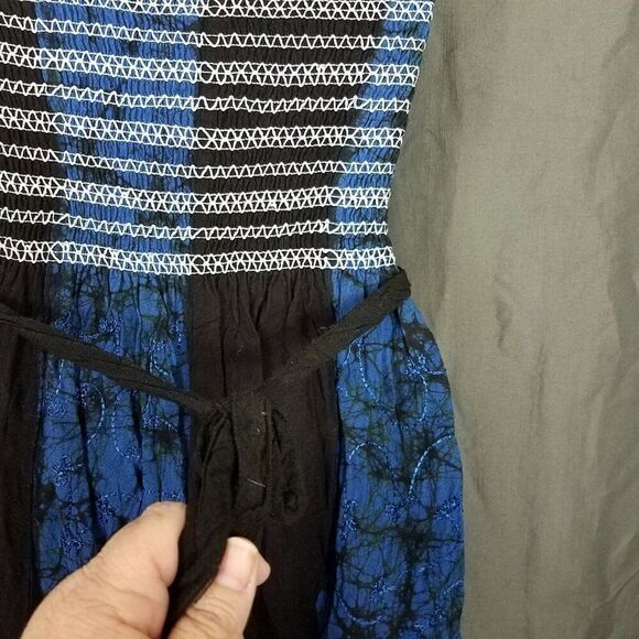 L.S.I. One Size (Small) Black Blue Pull On Rayon Sleeveless Casual Dress Beach S - Picture 3 of 12